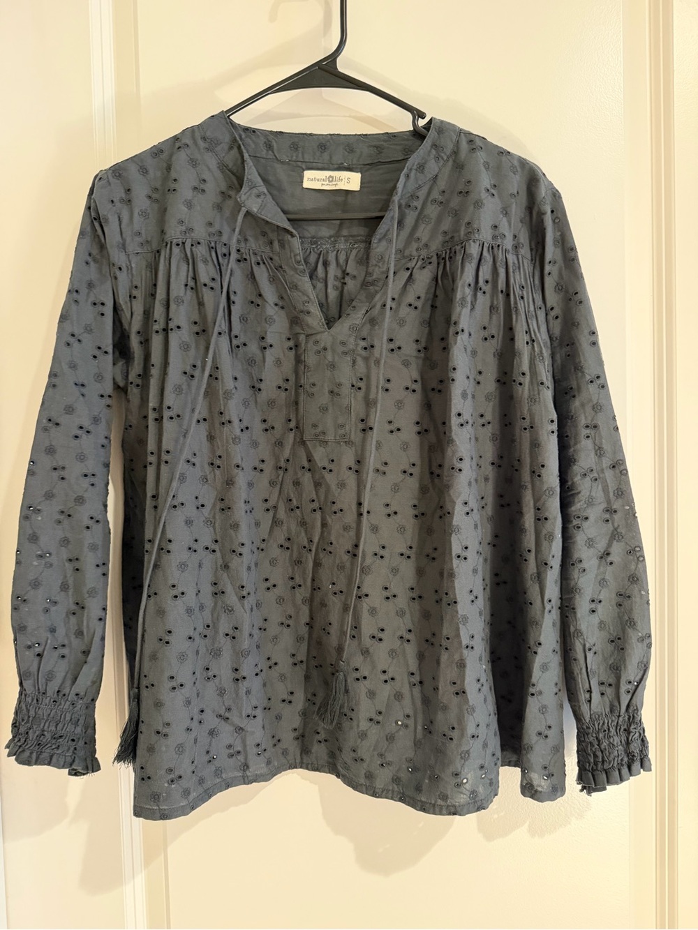 NATURAL LIFE Slate Blue Embroidered Peasant Blouse